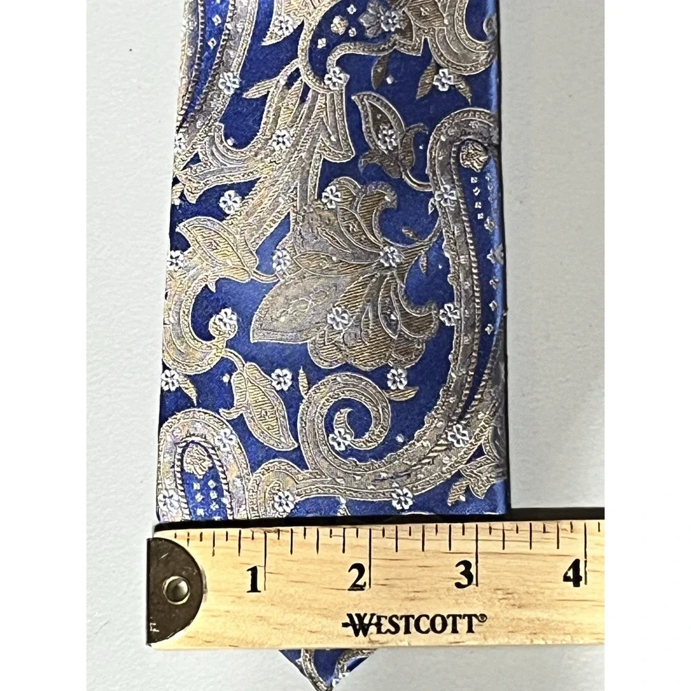 Paul Frederick Paisley Print Silk Tie Mens Necktie Blue 3 1/4